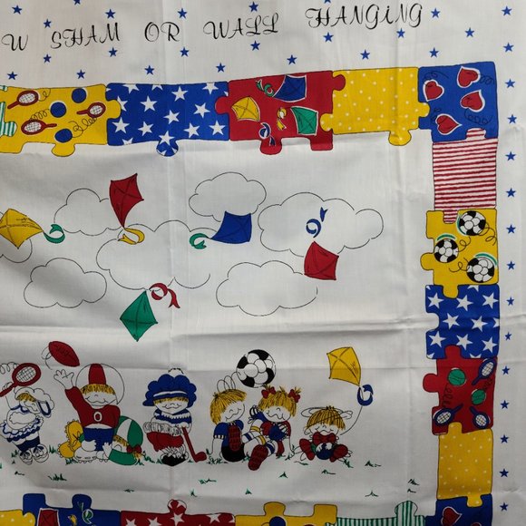 Kids Playing Sports Wall Hanging /Pillow Sham Fabric Craft Panels/5 TOTAL VTG!! - Picture 4 of 16